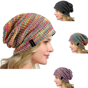 Cappello invernale Baggy da donna con cappuccio in maglia di cotone Slouchy colorato e alla moda