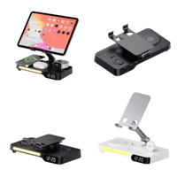 7-in-1 15W Magnetisch Draadloos Oplaadstation Opvouwbare Metalen Stand voor Telefoon Tablet Horloge Oordopjes met Klok Nachtlampje