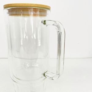 Sublimation Customizable Clear Travel <b>Mug</b> Cup Handle 32Oz 40Oz <b>Double</b> <b>Wall</b> Pre-Drilled Glass Tumbler With Lid and Straw - Product Image 4