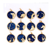 Zodiaque Horoscope Signe Médaillon Pendentif Réel 18K Plaqué Or Étincelle Astro Pièce pour Collier Bracelet Fabrication de Bijoux Fourniture L82