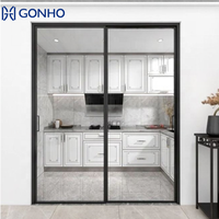 GONHO Kaca Geser Dapur Modern Berbahan Aluminium Alloy Anti Badai Tahan Air, Kaca Tempered Double Glazing Putih untuk Interior