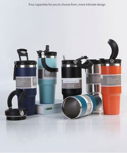 Large Capacity 30oz Insulated Stainless Steel Water Bottle Double <b>Drinking</b> Straw Hand Grip Design Insulated Plastic Drinkware - Product Image 3