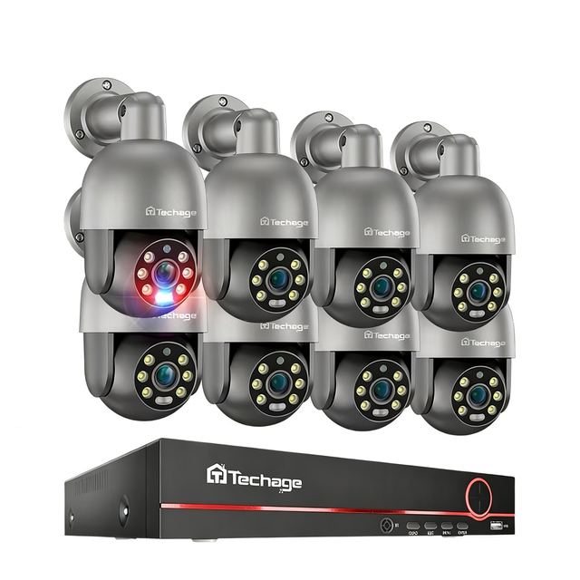 Techage 8CH 4K 8MP PTZ Security POE IP Camera System Outdoor Ip66 Waterproof  Two Way Audio Video Surveillance Camera Kit
