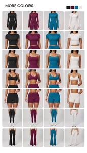 Conjuntos Deportivos para Mujer con Logotipo Personalizado, Ropa Deportiva Transpirable, Top de Yoga Suave, Pantalones de Cintura Alta con Corte Acampanado, Shorts Ajustados de Gimnasio - Product Image 5