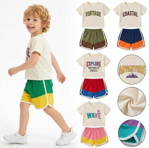 Conjunto de Verano para Niños, Camiseta Raglán con Bloques de Color y Pantalones Cortos, 2 Piezas, Diseño Gráfico de Dibujos Animados, 3-6 Años - Product Image 2