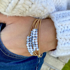 Natural Stone <strong>Agate</strong> Beaded Guitar <strong>String</strong> Bracelet Stacks,Stainless Steel Memory Spring Bracelets Set - Product Image 2