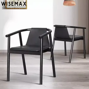 WISEMAX FURNITURE Italian style dining chair with backrest armrest hotel luxury wooden leather armchair for restaurant Cafe