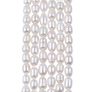 Perles d'eau douce blanches naturelles de Zhuji, 7-8 mm, forme de mètre, trou droit, perles pour bijoux DIY, collier, accessoires, perles de riz - Product Image 4