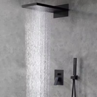 Système de douche de luxe noir avec mitigeur chaud/froid encastré à poignée unique et pommeau de douche de plafond effet pluie