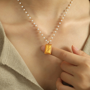 Tulip Flower Necklace Imitation Pearl Clavicle Chain 18K Gold Plated <b>Titanium</b> Steel Women's Jewelry Gift - Product Image 4