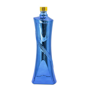 Botellas de vidrio vacías de 1 litro, tipo Super Flint, para vodka, ron, licores, <span class=keywords><strong>tequila</strong></span>, ginebra, con hombro plano, redondas, de color <span class=keywords><strong>azul</strong></span> claro. - Product Image 2