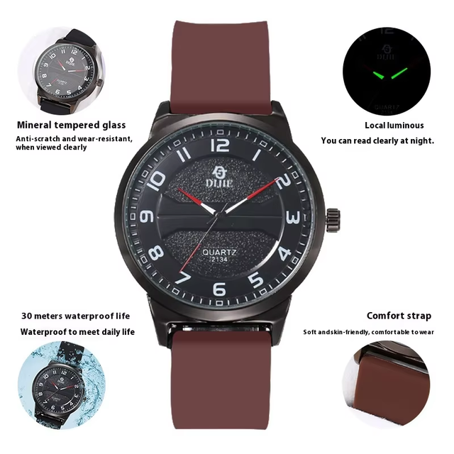 Men's High-End Retro Business Quartz Watch Eco-Friendly Alloy Case Plastic Korean Style Casual Fashion Personalized Pointer Dial