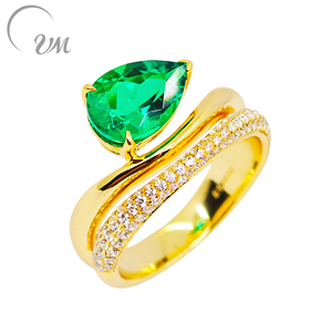 UM Jewelry 925 <b>Silver</b> Pear Cut <b>Emerald</b> Zircon <b>Ring</b> 18K Gold Plated for Men Women Unisex Daily Wear Wedding Anniversary Gift - Product Image 3