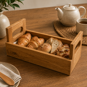 Plateau de service et plateau à pain en bois de teck, élégant, pour le pain, les collations, les apéritifs et les repas, décoration durable - Product Image 5