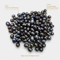 Perles de culture d'eau douce vertes paon 8-9mm en forme de riz, brin lâche pour la fabrication de bijoux