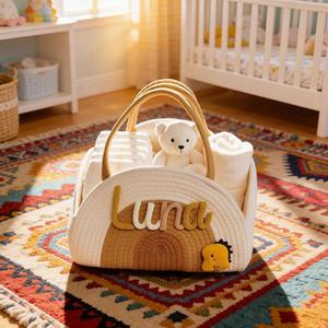 Cesta de Almacenamiento Multifuncional de Cuerda de Algodón con Nombre Personalizado, Organizador Portátil para Mamá, para Viajes, Auto, Pañales de Bebé - Product Image 3
