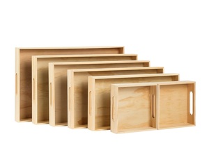 Plateaux de service en bois non finis écologiques avec poignées en différentes tailles Plateaux en bois naturel avec poignées - Product Image 3