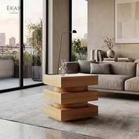 Table d'appoint moderne de luxe en bois avec plateau en marbre, table de canapé géométrique à 3 niveaux, table basse d'angle pour chambre à coucher