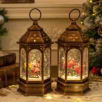 Nouvelle Lanterne de Noël Transfrontalière en Cristal, Veilleuse Portable, Lampe à Huile Lumineuse, Motifs Vieil Homme et Bonhomme de Neige en PVC