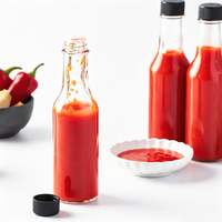 Bouteille Woozy en verre silex sans plomb de 150 ml (5 oz) pour épices, sauces, sauces chili, sauces salade, sauces BBQ, sauces piquantes, avec couvercle noir anti-fuite