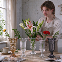 Vase en verre cristal personnalisé en gros, coupe diamant, à facettes, sur piédestal, 23 cm de haut, centre de table de mariage, décoration de table pour la maison