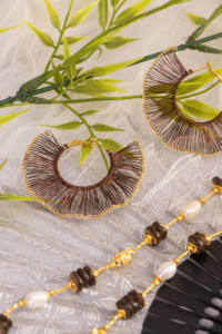 <b>Big</b> <b>Fan</b> Hand Weaving Thread Tassel Bohemian Alloy Silver Plated Stud Earrings Women Statement Fringe Geometric Jewelry - Product Image 5