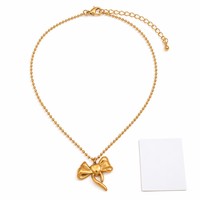 Collier avec pendentif nœud, bijoux à chaîne de perles, collier plaqué or 18 carats, accessoire étanche, bijoux en acier inoxydable 316L