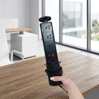 Prise électrique encastrable MAQO US 3/4 prises, en aluminium, argent/noir, pour table de cuisine, 16A, 1 Type-C + USB-A, avec LED et fonction de levage