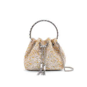 Bolso de hombro tipo cubo con cordón y borlas de seda, con pedrería de colores y detalles de fragancia pequeña, para mujer, ideal para eventos especiales. - Product Image 2