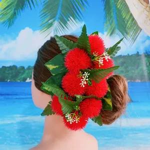 Mode Artificielle En Plastique Lehua Fleur Pince À Cheveux w Fougère Feuilles Berry Épingle À Cheveux pour Fête De Mariage