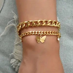 Двухслойный женский браслет-цепочка в стиле хип-хоп