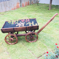 Chariot de jardin décoratif avec roues rustiques écologiques chromées, jardinières pour plantes d'intérieur et d'extérieur, balcon, jardin, bac à plantes en bois