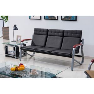 Conjunto de Sofás para Hotel Wolverhampton, 3 Plazas, Cuero Negro, Estructura Metálica, Muebles Modernos para Recepción y Salón, para Hoteles y Oficinas - Product Image 2