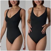 Body gainant respirant extensible dans les quatre sens sans coutures, col en V, contrôle du ventre, entrejambe ouvert, bretelles spaghetti, pour femme, sport