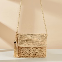 Sac bandoulière en crochet fait main pour femme, style japonais vintage, sac carré en paille tressée bohème avec fermeture éclair, vente en gros