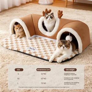 מיטת חתולים בצורת מנהרה עם דוגמא מצוירת, ניתנת לכביסה, חמימה בחורף, מחבוא לחתולים, בית חתולים סגלגל סגור, מזרן לחתולים לכל עונות השנה - Product Image 4
