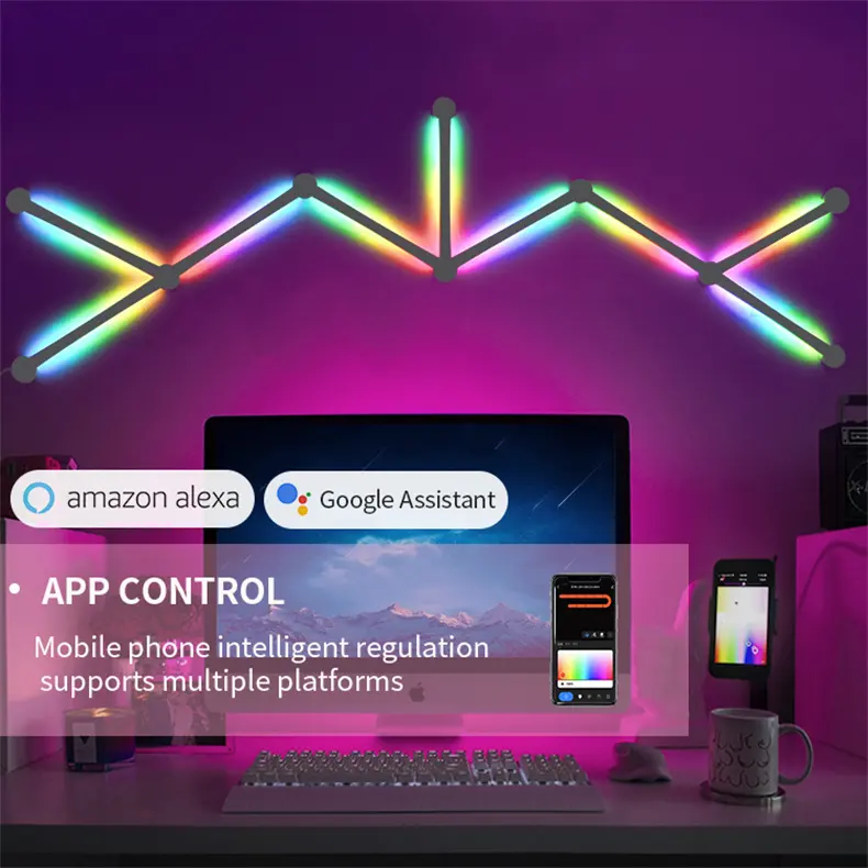 Alexa Google Geluid Geactiveerd Home Decor Glide Rgbic Slimme Wandlamp Muziek Sync Led Lichtbalk Voor Gaming