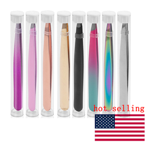 Alat penghilang rambut wajah profesional besi tahan karat set pinset bulu mata kustom pinset alis miring - Product Image 1