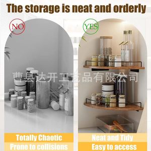 Fan Shaped Solid Wood <b>Storage</b> <b>Rack</b> Wall Mounted With Guardrail <b>Kitchen</b> Spice <b>Rack</b> For Corner <b>Storage</b> Durable Multipurpose - Product Image 5