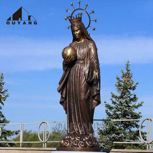 Statue de la Vierge <span class=keywords><strong>Marie</strong></span> en bronze coulé grandeur nature pour décoration extérieure d'église, sculpture religieuse catholique en métal faite <span class=keywords><strong>à</strong></span> la main avec couronne d'étoile et halo - Product Image 1