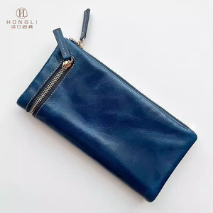 <span class=keywords><strong>Portafoglio</strong></span> Lungo in Vera Pelle Premium Hongli per Donne, Pochette Vintage Personalizzata <span class=keywords><strong>Blu</strong></span> Lucido - Product Image 1