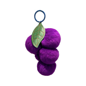 Porte-clés pendentif mignon en fourrure de lapin Rex, motif raisin, écologique, doux, en peluche, petite poupée de dessin animé, cadeau idéal pour la vente en gros - Product Image 2