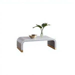 Table basse extensible en bois avec incrustation en os de buffle, design moderne, durable, écologique, facile à nettoyer, avec garantie de 2 ans - Product Image 6
