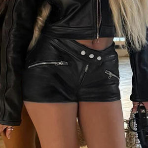 Shorts de Mujer con Cierre, de Piel Sintética PU, Estilo Y2K, Pantalones Cortos de Moda Urbana para Damas - Product Image 5