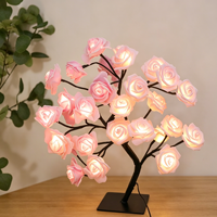 Arbre lumineux artificiel en forme de rose en cuivre, 24 LED, alimenté par piles, lampe de table d'intérieur, éclairage d'ambiance romantique pour la maison et les fêtes