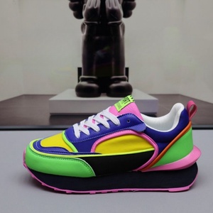 Nouvelles baskets chunky néon multicolores premium 2026, style rétro color block, plateforme décontractée, streetwear - Product Image 1