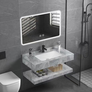 Coiffeuse <span class=keywords><strong>de</strong></span> <span class=keywords><strong>salle</strong></span> <span class=keywords><strong>de</strong></span> <span class=keywords><strong>bain</strong></span> suspendue en marbre blanc <span class=keywords><strong>de</strong></span> luxe avec pierre frittée, petite armoire murale flottante - Product Image 4