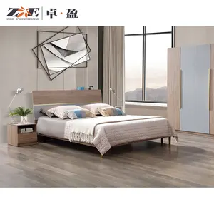 Ensemble de meubles de chambre à coucher moderne, lit King Size en bois