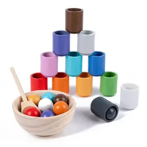 Hoye Crafts 12 Colors Wooden Sorting Toy Ball Color Sorting Cup For Toddler Montessori Early Educational Toy