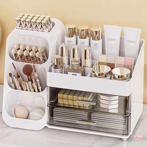 Bathroom Vanity Countertop Makeup Organizer Cosmetic <b>Storage</b> <b>Box</b> with 4 Drawer for Dresser Rotating Clear Skin Care Display Rack - Product Image 1